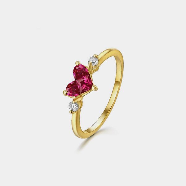 Solid 14K Gold Ruby Heart Statement Ring