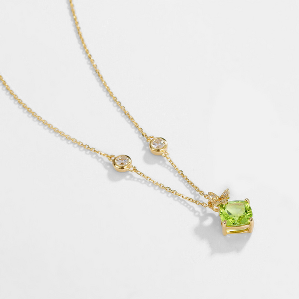 Solid 14k Gold Peridot Butterfly Necklace