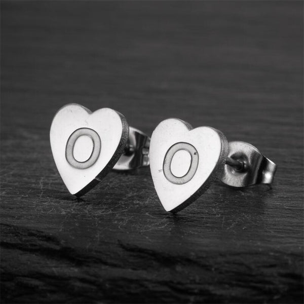 Initial Letter Heart Stud Earrings