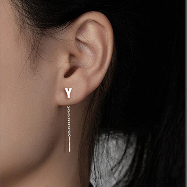 Initial Letter Drop Threader Earrings