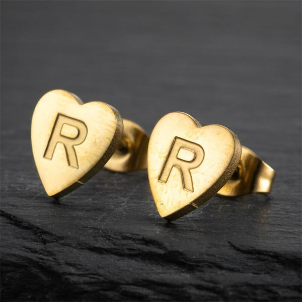 Initial Letter Heart Stud Earrings