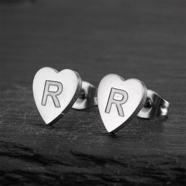 Initial Letter Heart Stud Earrings