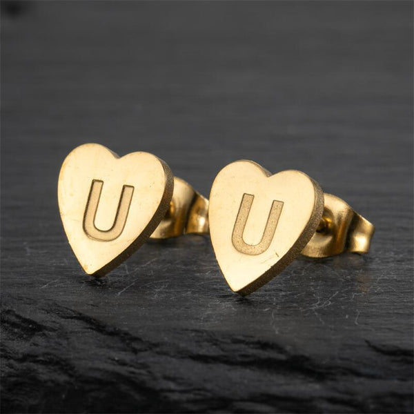 Initial Letter Heart Stud Earrings