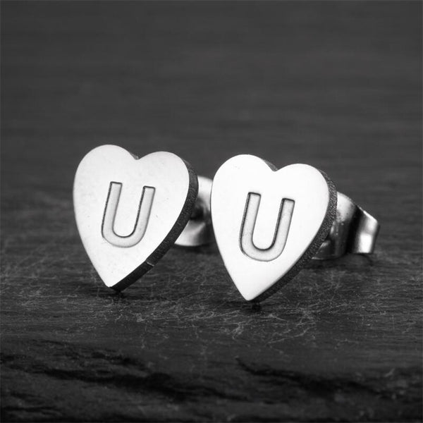 Initial Letter Heart Stud Earrings