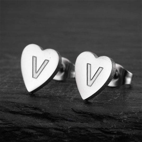 Initial Letter Heart Stud Earrings