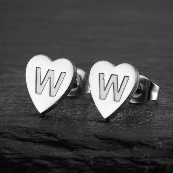 Initial Letter Heart Stud Earrings