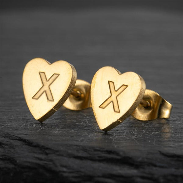 Initial Letter Heart Stud Earrings