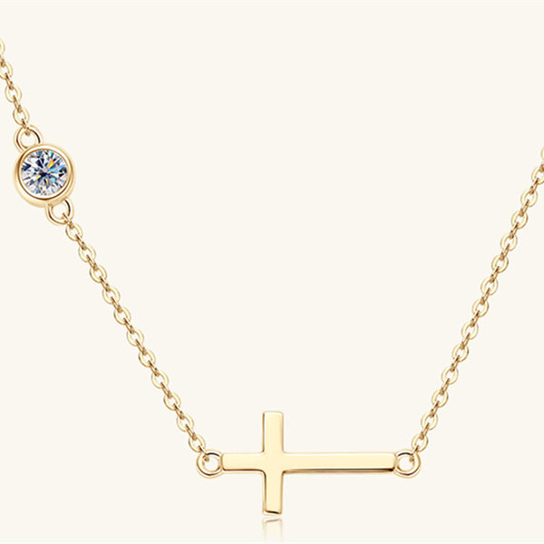 Moissanite Horizontal Cross Necklace