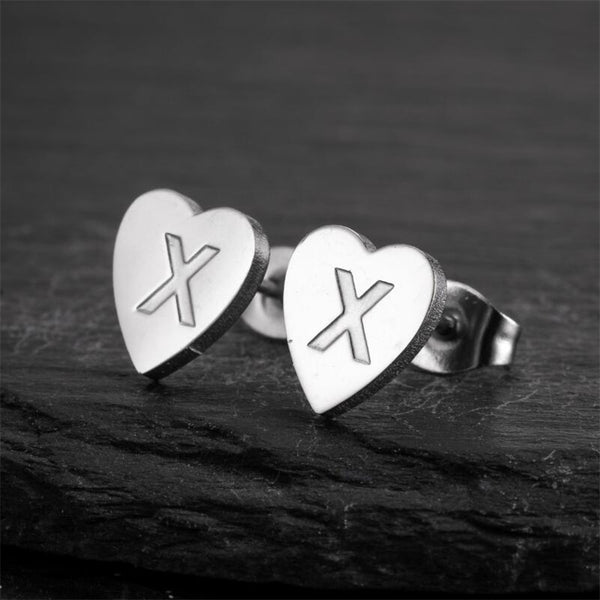 Initial Letter Heart Stud Earrings