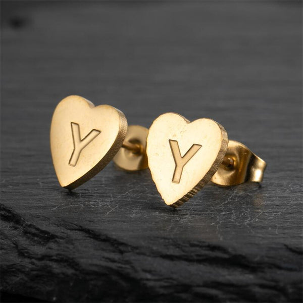 Initial Letter Heart Stud Earrings