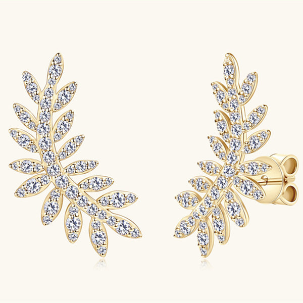 Moissanite Leaf Wedding Stud Earrings