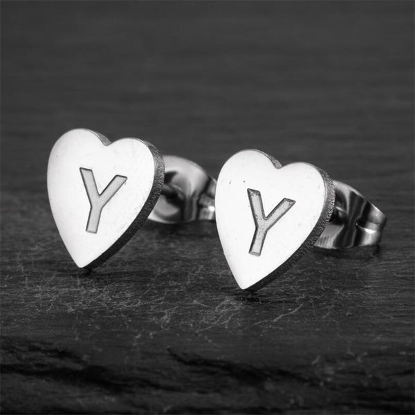 Initial Letter Heart Stud Earrings