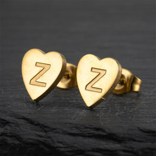 Initial Letter Heart Stud Earrings