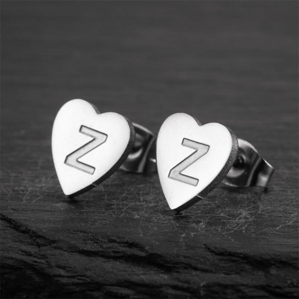 Initial Letter Heart Stud Earrings