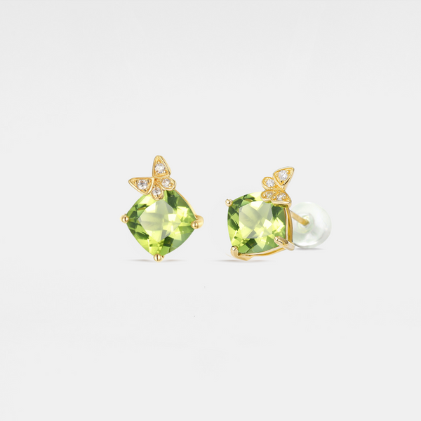 Solid 14k Gold Peridot Butterfly Stud Earrings