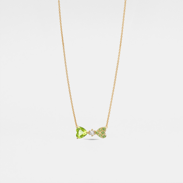 Solid 14k Gold Peridot Bow Tie Necklace