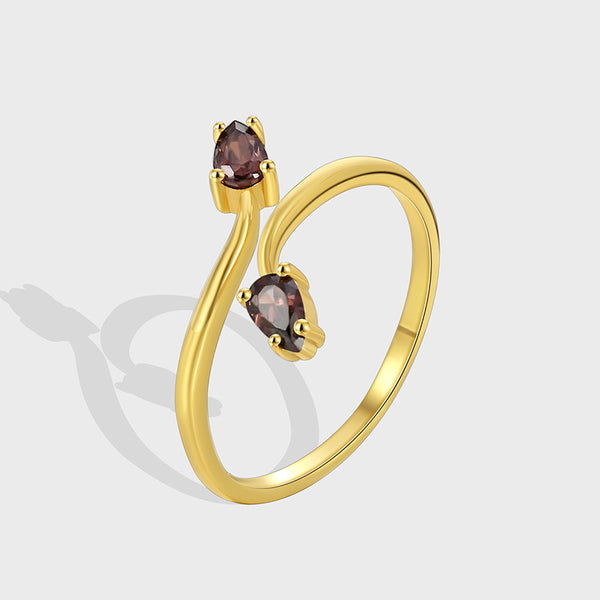 Tulip Flower Purple Stone Bypass Ring