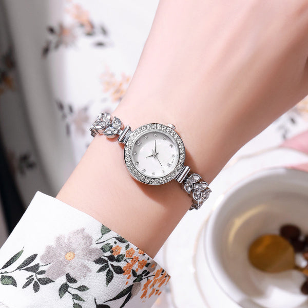 Crystal Leaf 28 mm Round Bracelet Watch