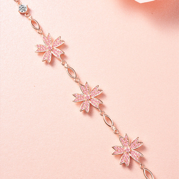 Pink Cherry Blossom Charm Bracelet