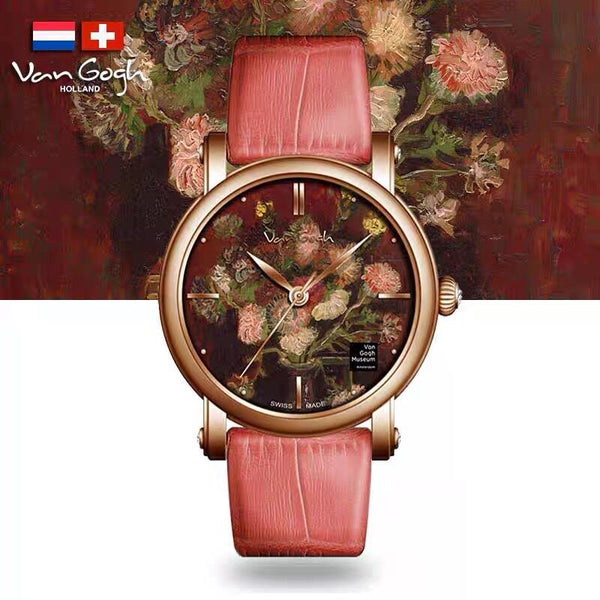 Asters Gladioli 36 mm Round Leather Watch