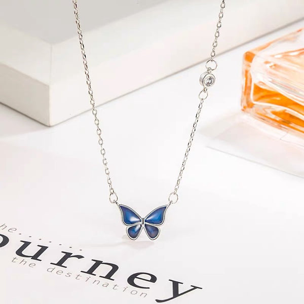 Multi-Color Black and Ocean Blue Butterfly Necklace