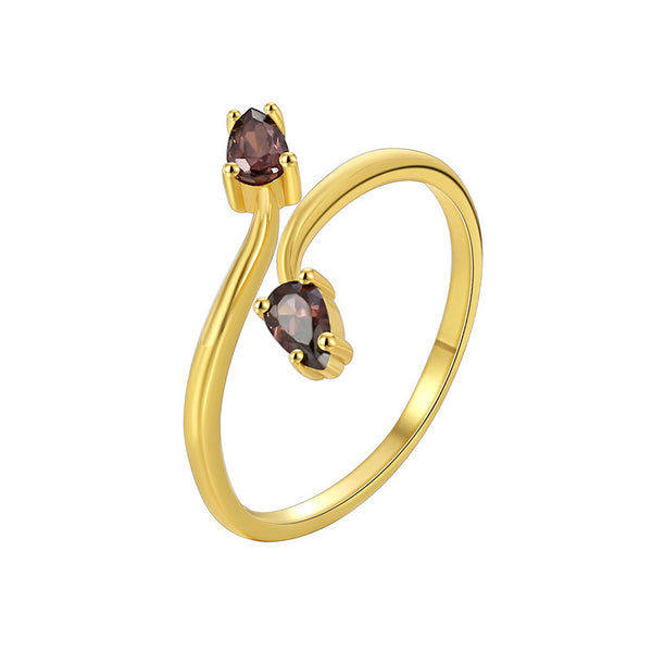 Tulip Flower Purple Stone Bypass Ring