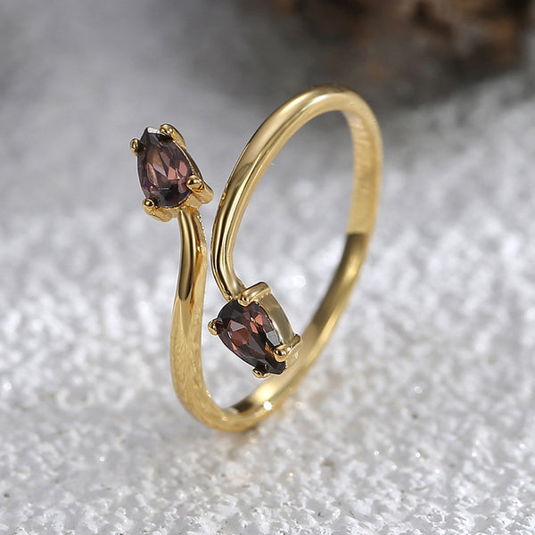 Tulip Flower Purple Stone Bypass Ring