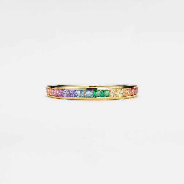 Rainbow Gem Wedding Band Ring