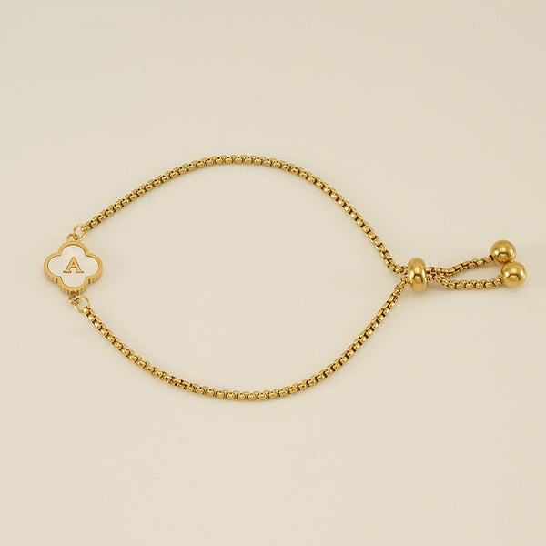 Initial Letter Four Leaf Clover Bracelet