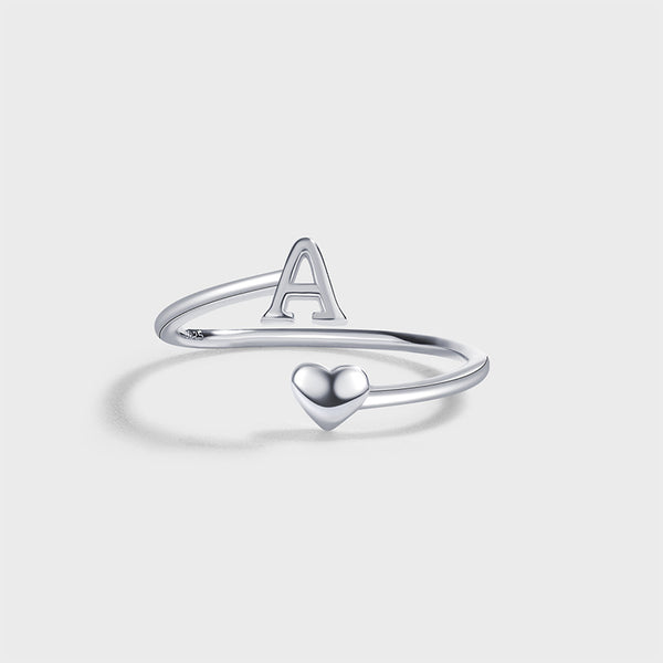 Initial Letter Heart Stacking Ring