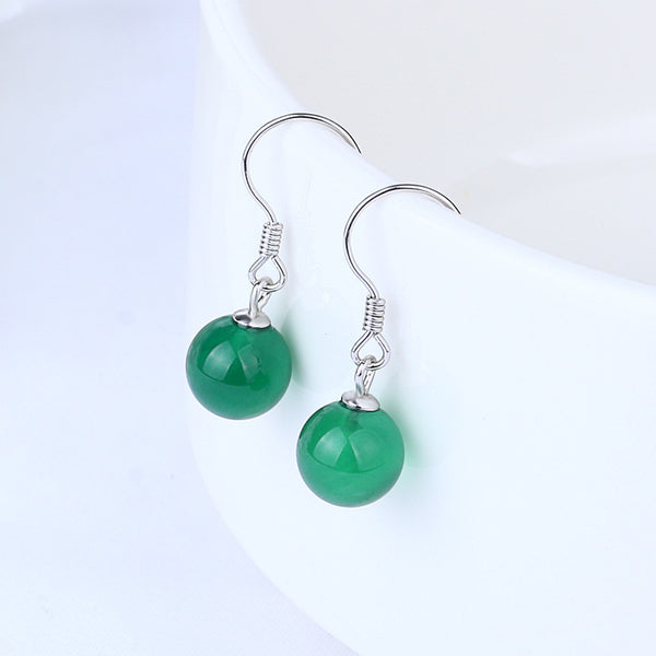 Round Agate Hook Earrings