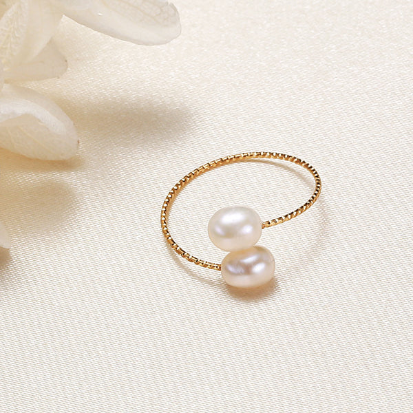 Double Pearl Stacking Bypass Ring