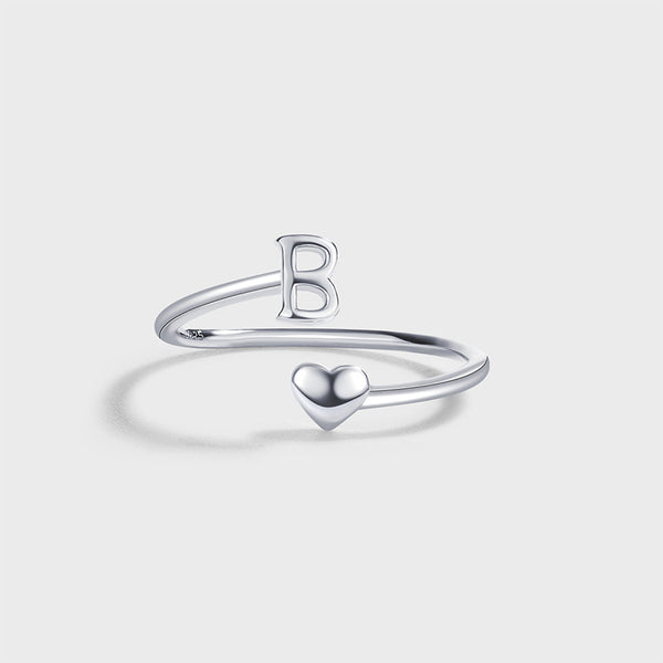 Initial Letter Heart Stacking Ring