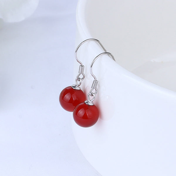 Round Agate Hook Earrings