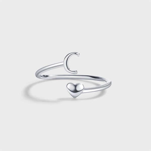 Initial Letter Heart Stacking Ring