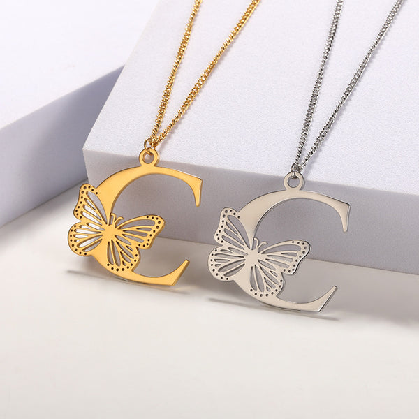 Butterfly Initial Letter Necklace