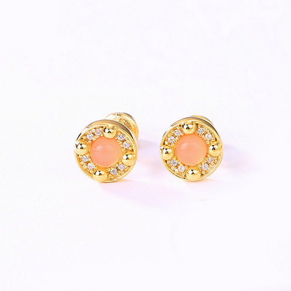 Round Synthesis Crystal Stud Earrings