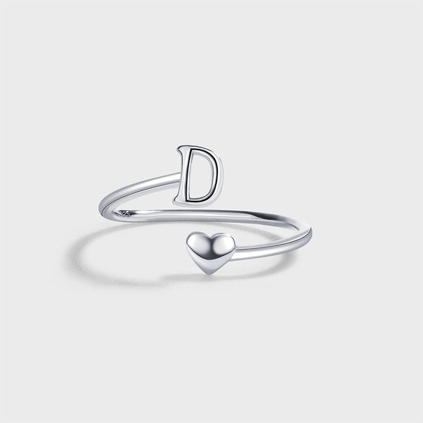 Initial Letter Heart Stacking Ring