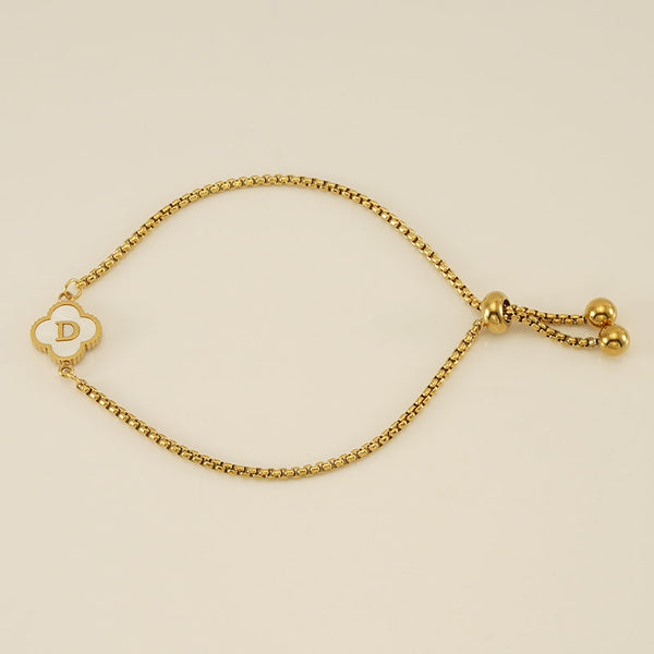 Initial Letter Four Leaf Clover Bracelet