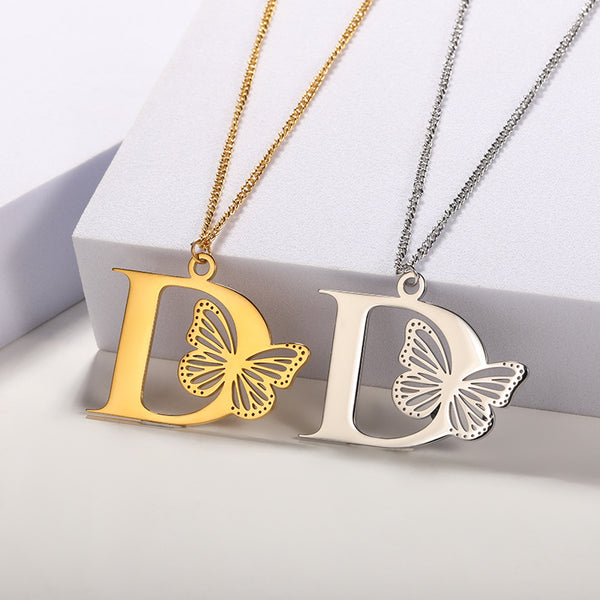 Butterfly Initial Letter Necklace