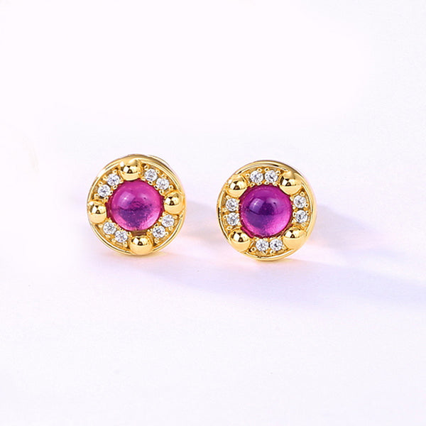 Round Synthesis Crystal Stud Earrings