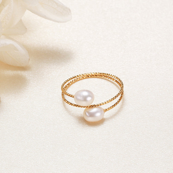 Double Pearl Stacking Bypass Ring