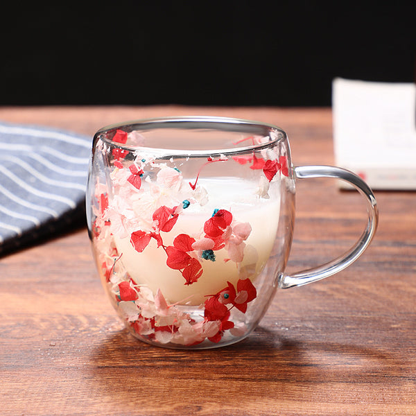 Double Wall Flower Glass Coffee Cup