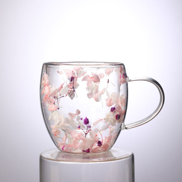 Double Wall Flower Glass Coffee Cup