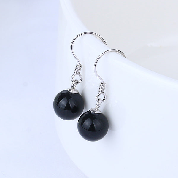 Round Agate Hook Earrings