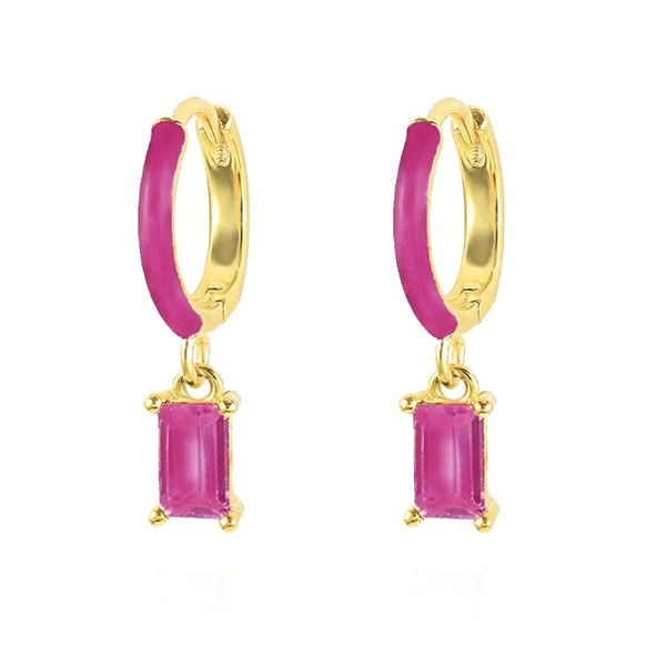 Rainbow Color Gem Drop Huggie Earrings