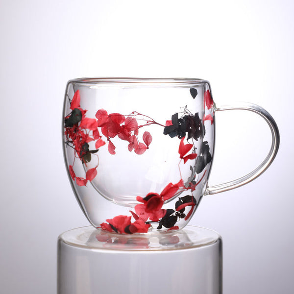 Double Wall Flower Glass Coffee Cup