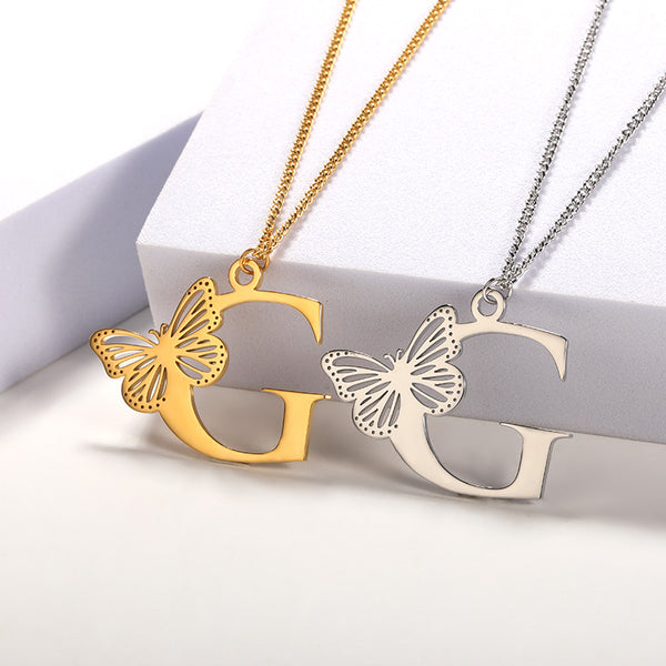 Butterfly Initial Letter Necklace