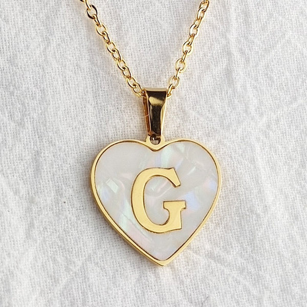 Initial Letter Heart Shell Necklace