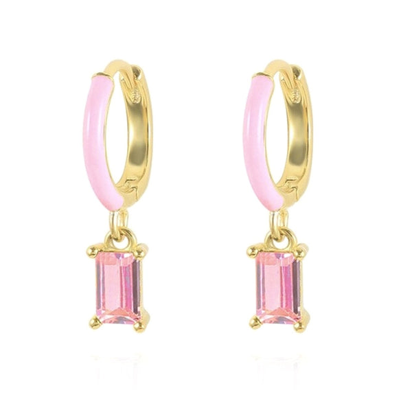 Rainbow Color Gem Drop Huggie Earrings